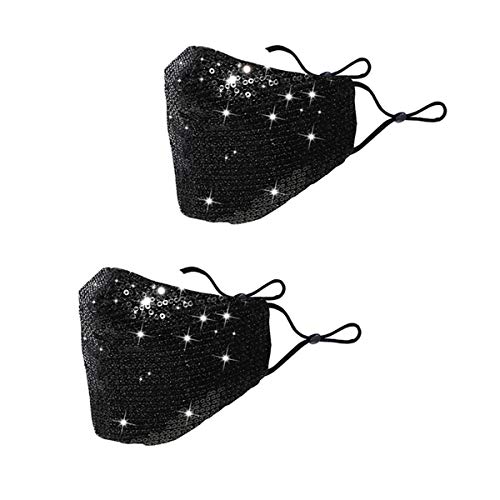 LOVINSHOW Sparkly Sequin Mask Crystal Masquerade Mask Halloween Party Mask Jewelry for Women (2Pcs Sequin Black)
