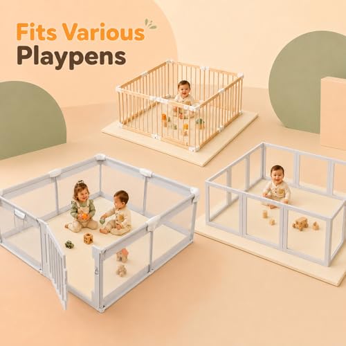 Image of Vegan Leather Baby Play Mat, 79x59 Thick Cushioned Waterproof Playpen Mat, Stylish Removable Cover Floor Mat for Babies & Toddlers, Soft Padded Play Mat for Safe Crawling, 1.2 inch Thick, Cream