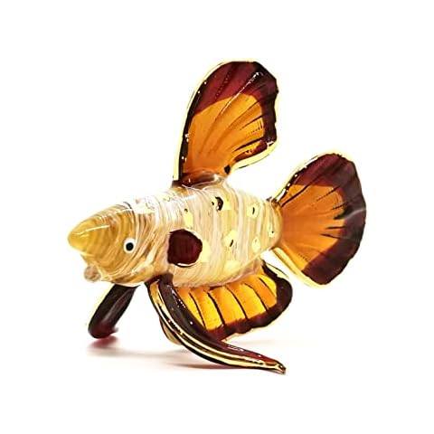 Betta Figurine Siamese Fighting Fish Figurine Collectible Animal Art Colored Hand Blown and Painted Glass Miniature Table Decor Collector's Item Perfect for Gifts and Souvenirs 4.5" L x 2.5" W x 3" H Cover