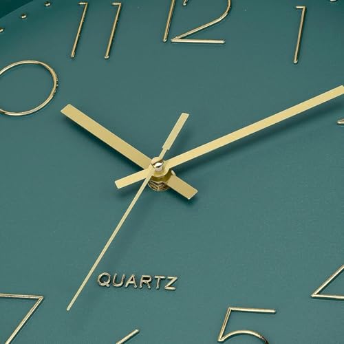 Image of TEKCOOL Plastic Digital Wall Clock 12 inch Silent Quartz Decorative Non-Ticking Classic Clock Battery Operated Round Easy to Read for Room /Home /Kitchen /Bedroom /Office /School- (Green Gold);