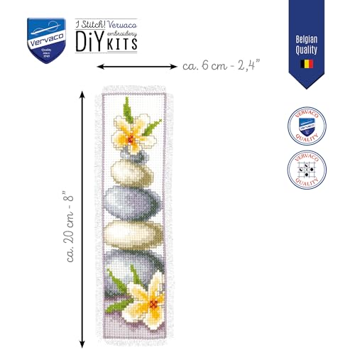 Image of Vervaco Cross Stitch Bookmark Kit Pebbles and Petals 2.4 inch x 8 inch