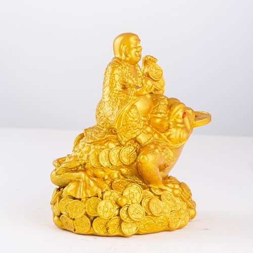 Wschic Feng Shui Laughing Buddha Money Frog，Lucky Money Toad Decorations,Ideal for Attracting Wealth(Gold Buddha)