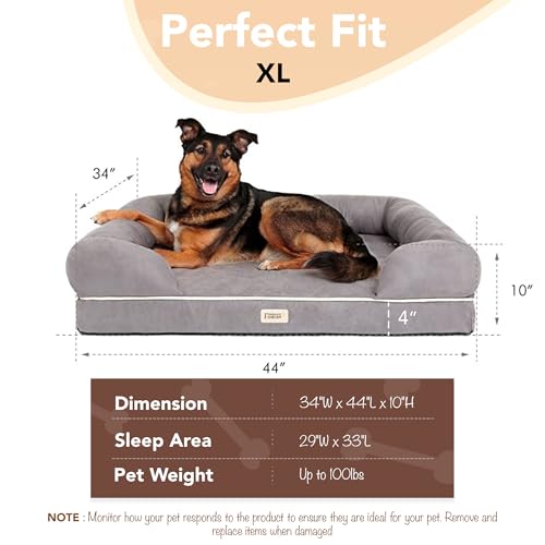 Friends Forever X-Large Dog Bed, Orthopedic Dog Sofa Memory Foam Mattress, Calming Dog Couch Bed, Wall Rim Pillow, Water Resistant Liner, Washable Cover, Non-Slip Bottom, Chester, X-Large Grey by Friends Forever - Image 5