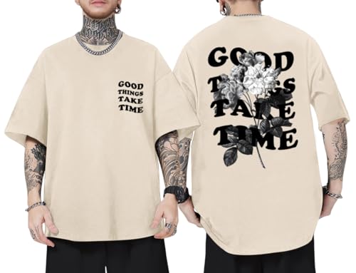 Vintage Graphic Tees for Men Oversized Floral Letter Print Retro Streetwear T Shirts Casual Loose Fit Cotton Tops