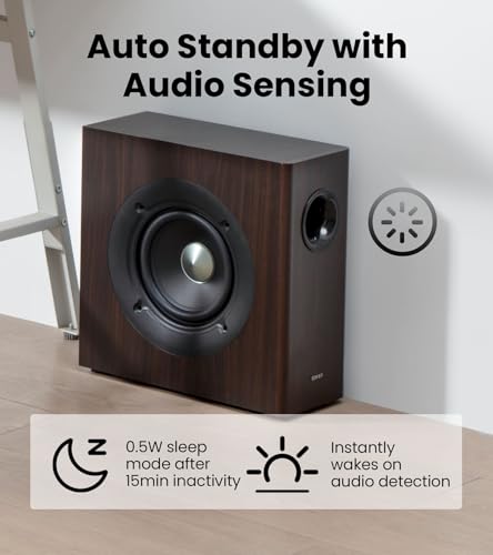 Image of Edifier T5s Powered Active Subwoofer with 70W RMS, 8 inch Long-Throw Woofer, Deep Bass (35Hz) Speaker, Built-in Amp, Low Distortion, Phase Selector & Energy-Efficient for Home & Studio Audio, Brown