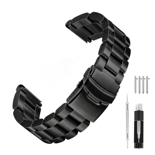 Hstrap Heavy Solid Stainless Steel Metal Watch Band 22mm 24mm 26mm Black Silver Brushed Watch Bands Double Locking Clasp Strap for Men