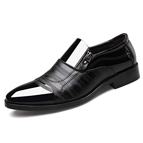 Mens Dress Shoes Patent Leather Loafers Pointed Zipper Oxford Formal Business Tuxedo Shoes