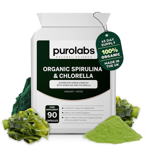 Purolabs Spirulina & Chlorella Capsules – High Strength Spirulina Tablets Alternative for Energy, Detox & Immunity – Clean Formula, Vegan, Non-GMO – 90 Capsules