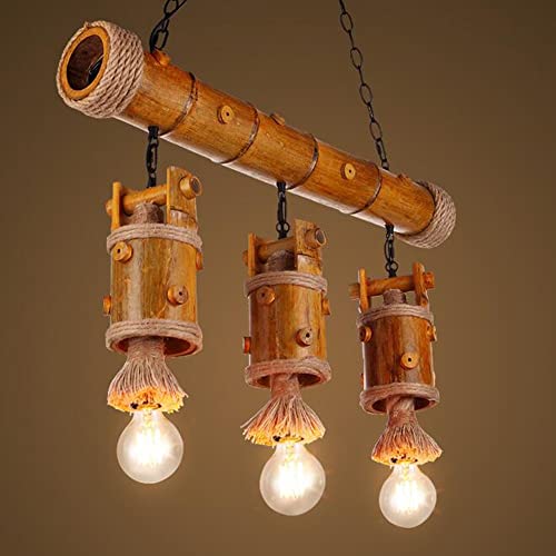 Plafonniers suspendus rétro for loft café lustre de salon vintage en bambou E27