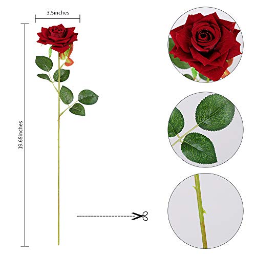 Floweroyal 12Pcs Artificial Roses Velvet Flowers With Long Stem Fake Roses Bouquet Diy For Home Garden Wedding Decor (Dark Red) #TOP6