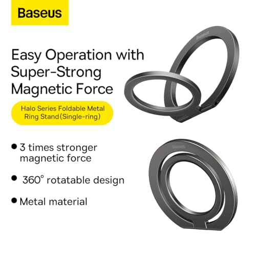 Anel Metal Magnético Dedo Baseus Suporte Adesivo iPhone 2em1 Cinza Escuro Compatível com Iphone