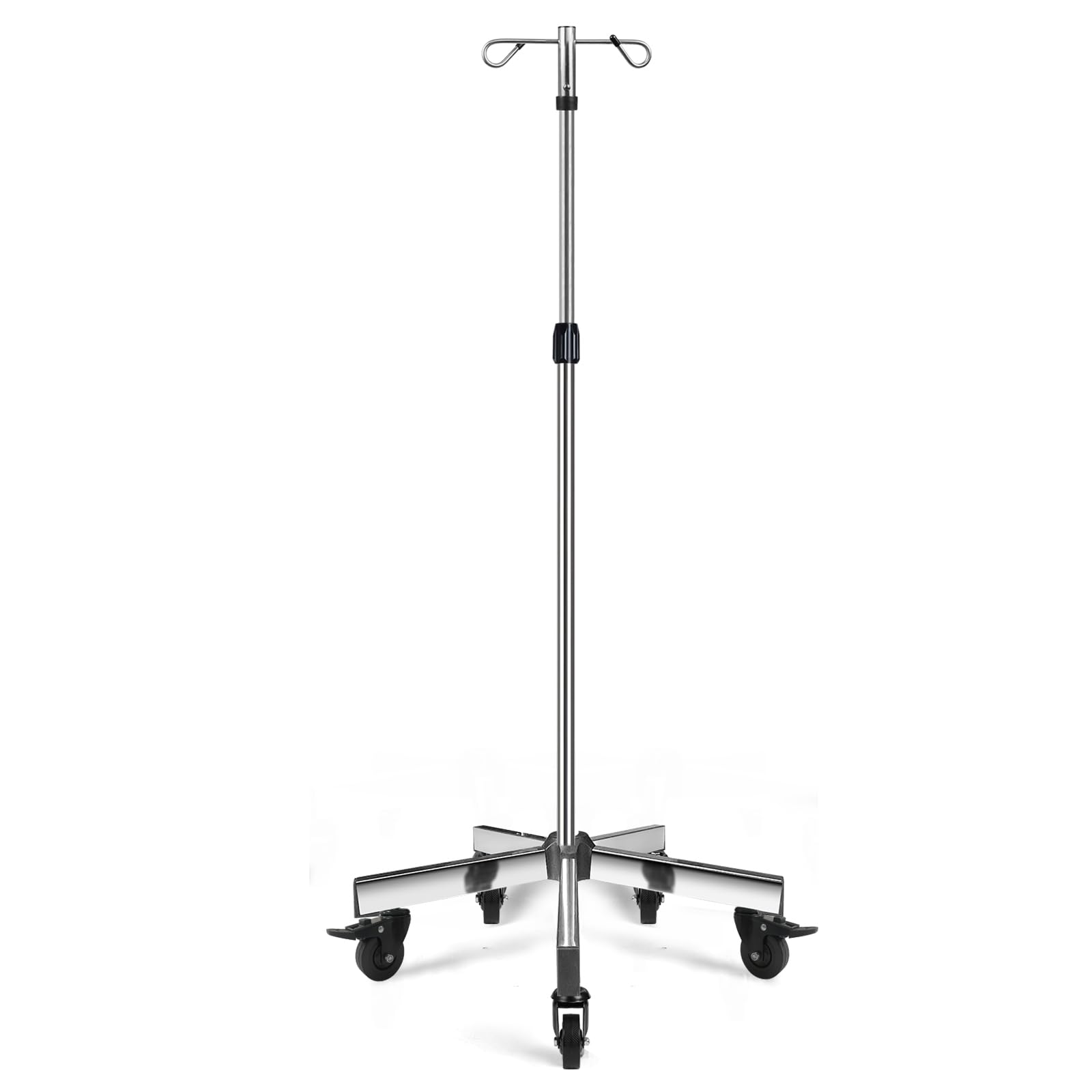 iv poles iv stands portable rolling 2 hook 5 legs adjustable height with brake wheels, mirror finished stainless steel