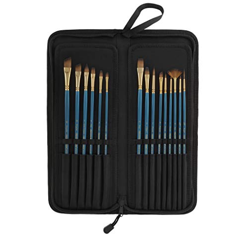 Professional Artist Paintbrush Set & Pop Up Carrying Case Travel Brush Easel- Long Handle Sablesque Bristles Assorted Size For Watercolor, Plein Air, Acrylic, Oil, Gouache Painting [Set Of 15] #TOP2