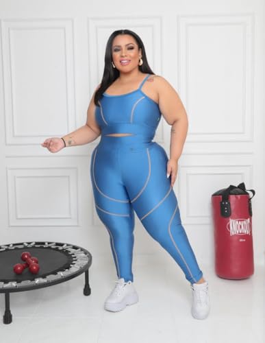 Conjunto Fitness Feminino Plus Size Academia Top e Calça Sem Transparência Poliamida do G1 ao G3 (Gr