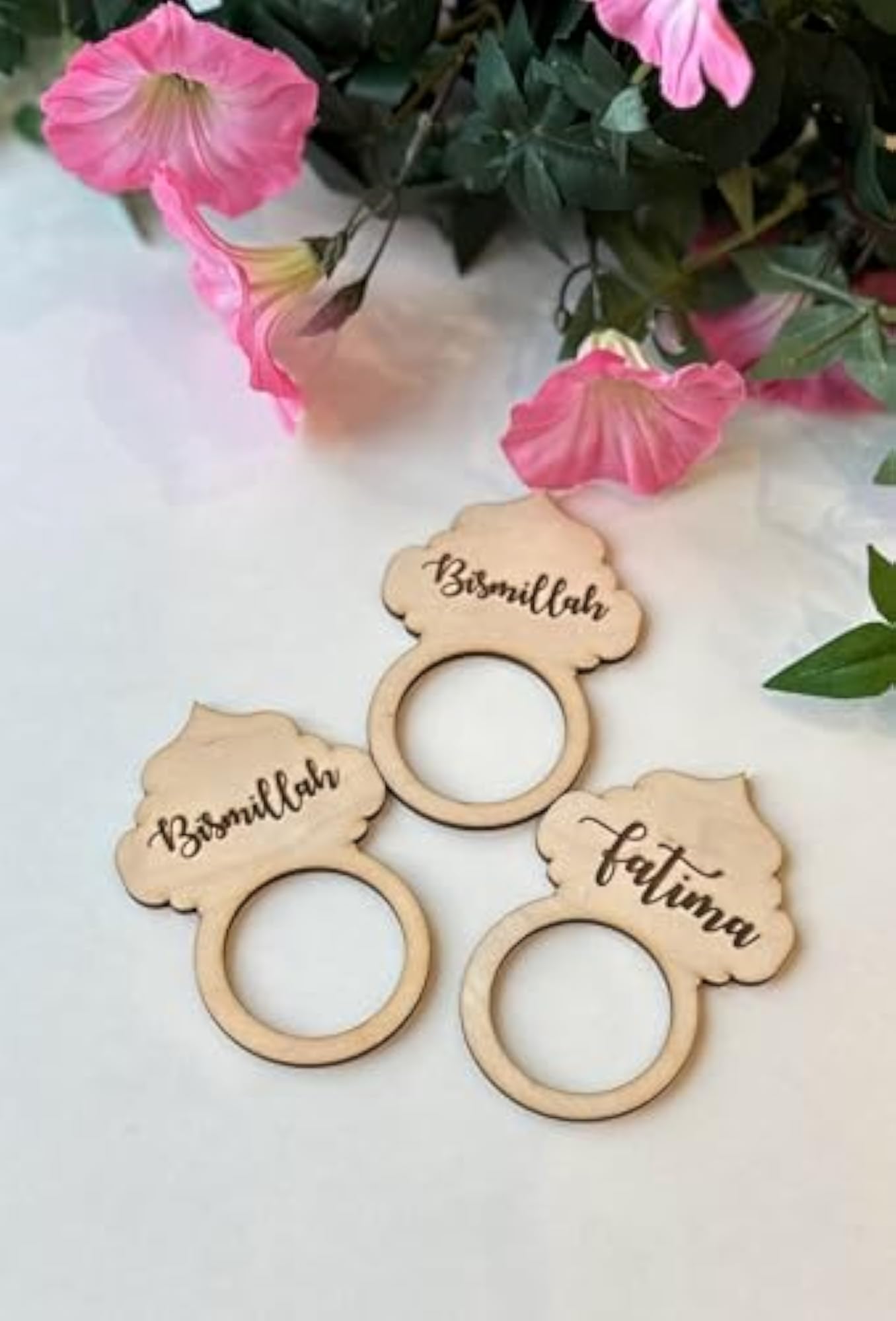 3 Pcs MDF Ramadan Napkin Rings, Custom Eid Mubarak Decor