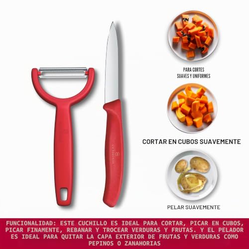 Miniatura 6 de Victorinox Swiss Classic Cuchillo Y Pelador, 2 Piezas, Hoja Extra Afilada, Para Fruta Y Verdura, Acero Inoxidable, Rojo