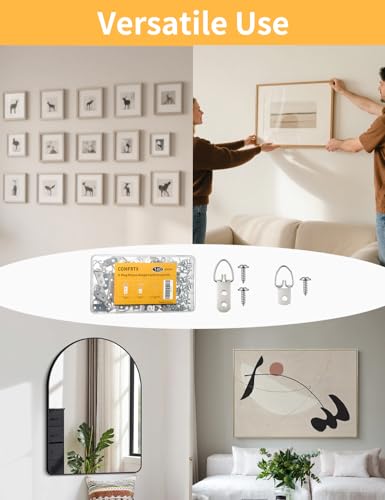 COMFRTX (2 Sizes, 140PCS) D-Ring Picture Hangers with Screws Kit &ndash; 40 Single Hole & 20 Double Hole Hangers with 80 Screws | Heavy Duty Wall Hooks for Frames Mirrors Canvas and Picture Hanging Hardware