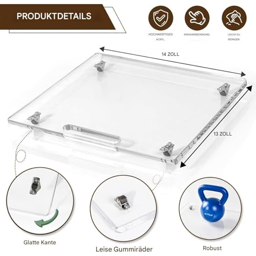 Bandeja para cafetera de acrílico transparente base con ruedas de goma para organización de cocina 8