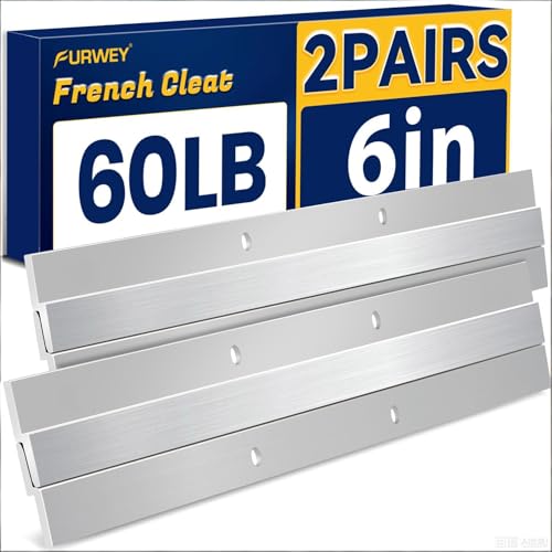 Image of FURWEY French Cleat, Picture and Mirror Hanger, Aluminum French Cleat, Headboard Wall Mounting Brackets with Screws(6 Inch-2 Pairs, Support 60 lbs)