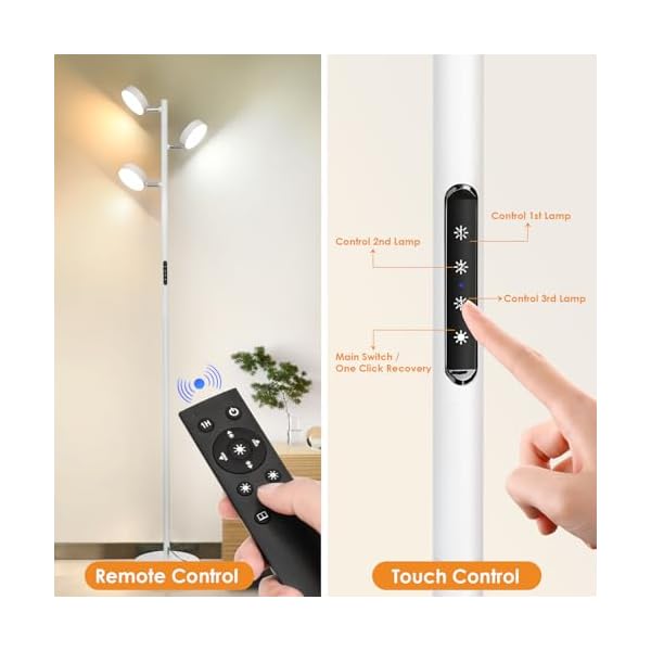 White Floor Lamp, Tall Standing Lamps with Remote & Touch Control Timer, 30W Tree Floor Lamp LED with 3 Rotatable Light, 4 Color Temperatures Lamps for Reading Living Room Office Bedroom - Image 6