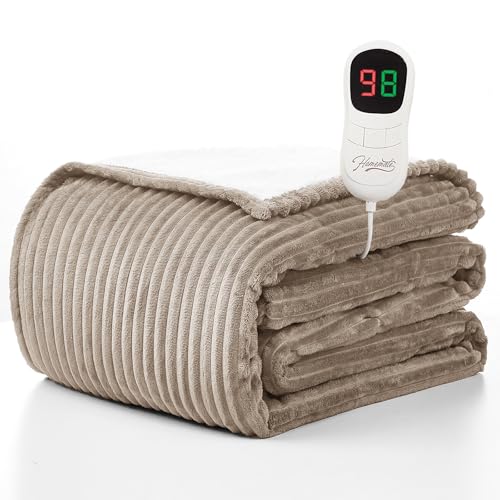 Homemate Heated Blanket Electric Throw - 50"x60" Heating Blanket Throw 1/2/4/6/8 Hours Auto-Off 10 Heat Levels Over-Heat Protection Soft Flannel Sherpa ETL Certification