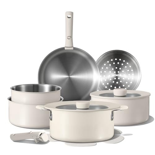 CAROTE 14pcs Pots and Pans Set, Stainless Steel Cookware Set Detachable Handle, Induction Kitchen...