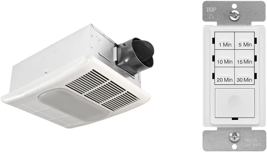 Delta Breez Radiance 80 CFM Exhaust Bath Fan with Light and Heater & ENERLITES Countdown Timer Switch for bathroom fans and household lights, 1-5-10-15-20-30 Min Settings with Manual Override
