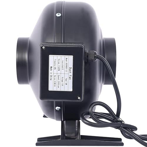 ZJMTOCYU 4-Inch Inline Duct Fan with 203 CFM Airflow, Low Noise Operation, for Hydroponics, Kitchens, and Basements, Black
