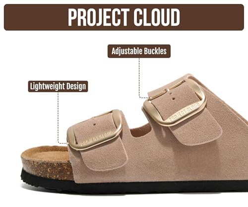 Image of Project Cloud 100% Genuine Leather Footbed Sandals for Women 2026 Comfortable Beach Essentials Womens Sandals Memory Foam Vacation Essentials Slides for Women Footwear (Santorini)
