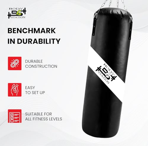Image of Heavy-Duty 3-Layer of PU Leather Punching Bag Durable Design with Attached Free Hanging & Detachable 4 S-Hook Connectors for Workout MMA Boxing Home Gym Training Equipment Black