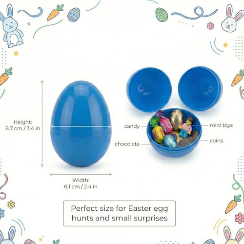 HSSPYY Wiederverwendbare Ostereier (ca. 9 cm) – 24er Set bunte, teilbare Kunststoff-Eier (6 Farben) – Leere Befüllbare Eier für Ostereiersuche, Familien- & Party-Aktivitäten