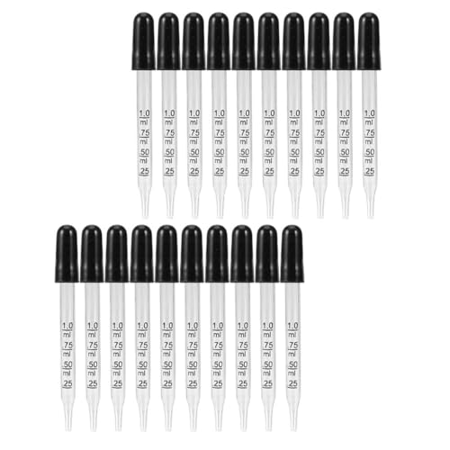 Luxshiny 20pcs 1ml Glass Elbow Tip Droppers with Scale, Laboratory Calibrated Glass Pipette Dropping Device for Precise Liquid Measurement and Transfer in Scientific and Industrial Use