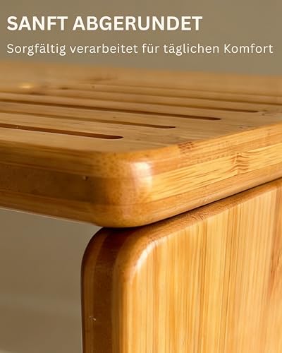 WERTO Toilettenhocker Klappbar aus Bambus-Holz - Ergonomischer Klohocker fürs Erwachsene - 𝗥𝘂𝘁𝘀𝗰𝗵𝗳𝗲𝘀𝘁 & Stabil - WC Hocker für Badezimmer - Mit 4X Anti-Rutsch-Pads