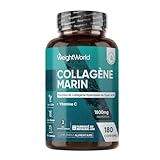 Collagène Marin Hydrolysé Type 1 & 3 avec Vitamine C, 1800mg par Portion, 180 Comprimés, Collagène Marin Vitamine C en Comprimés, sans Gluten sans Lactose, 2 Mois d'Approvisionnement