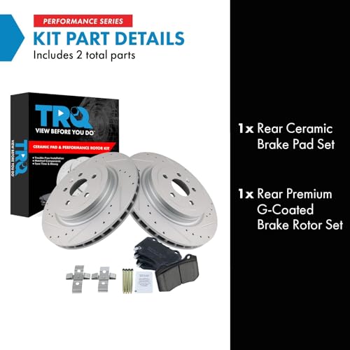 Image of TRQ Performance Rear Brake Pad and Rotor Set Ceramic G Coated Slotted Drilled Compatible with 2012-2015 Tesla S
