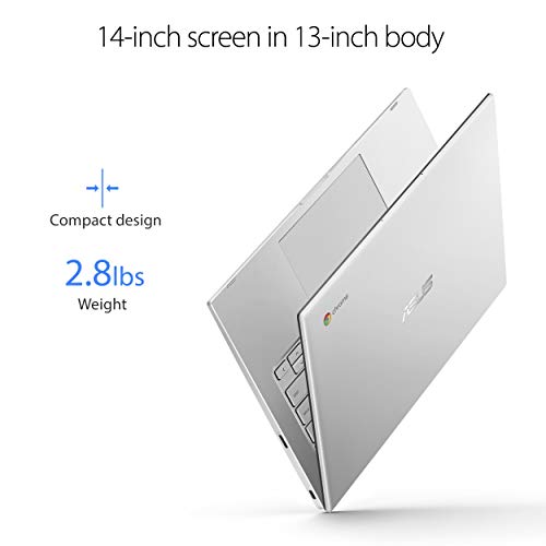Image of ASUS Chromebook C425 Clamshell Laptop, 14 inch FHD 4-Way NanoEdge, Intel Core m3-8100Y Processor, 4GB RAM, 128GB eMMC Storage, Backlit KB, Silver, Chrome OS, C425TA-AS348F (Renewed)
