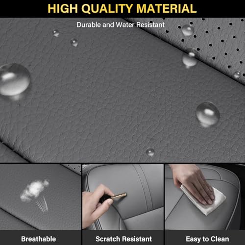Image of Coverado Chevy Silverado Seat Covers Full Set, Faux Leather Car Seat Covers Fit for 2014-2018 1500, 2015-2019 2500HD 3500HD Chevy Silverado GMC Sierra Crew Double Extended Cab (Gray)