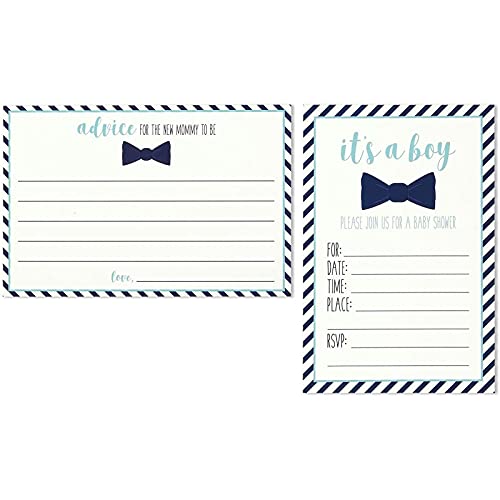 Invitation Paper 32-Pack Baby Boy Shower Invite Set - 16 Invites and 16 Advice Cards - Envelopes Included, 4 x 6 Inches