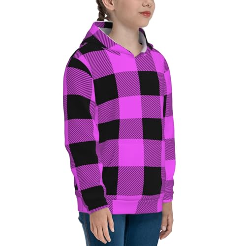 Purple Black Buffalo Plaid Kids Pullover Hoodies Boys Sweatshirts Girls Athletic Clothes with Pocket3