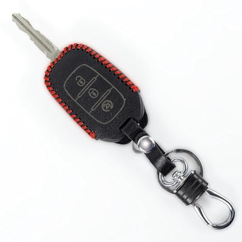Image of Leather Smart Car Key Cover Case with Metal Hook Keychain for Reanualt Triber, New Kwid, New Duster(Black)