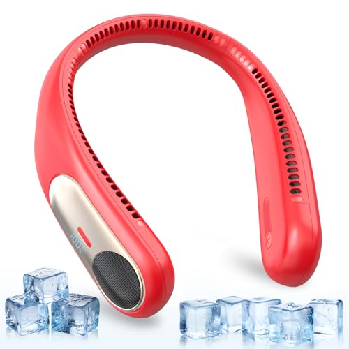 Image of Portable Neck Fan, Personal Wearable Bladeless Fan for Outdoor Indoor, LED Display, 360 Cooling, 4-Speeds, 6000mAh USB Rechargeable, Birthday Gifts for Men Women Dad Mom (Red)