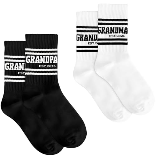 Skdgih Gifts for Grandpa and Grandma Socks - Funny Black White Cotton Crew Socks, Anniversary Birthday Gifts for New Parents
