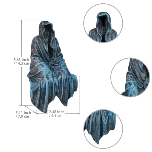 ZONEJUN Gothic Home Decor, Resin Tabletop Gothic Sitting Figurine Shelf Sitter for Bookshelf and Desk, Grim Reaper Statue Ornament for Halloween Room Decor (Blue) — view 3