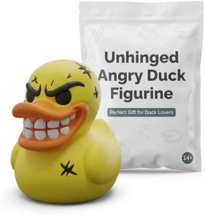 Unhinged Angry Duck Collectible Figurine - Striking Yellow Rubber Duck Desk Decor for Unique Gift or Shelf Display - 3D Printed in Canada image 3