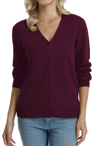 Image of QUALFORT Women's 100% Cotton Lightweight Cardigans Long Sleeve Knitted Button Down Sweater