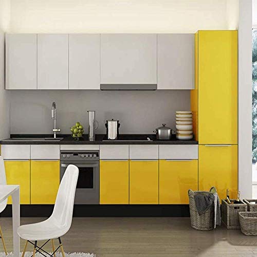 Image of HOME13 Yellow Glossy Self Adhesive Wallpaper Removable and Decorative Vinyl Wallpaper for Kitchen Countertop Cabinets Table /Pack of 2 /2 Ft by 12 Ft