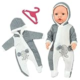Aolso Kleidung Outfits für Baby Puppen, Puppenkleidung = Elefant Bodysuit mit Kapuze+Aufhänger, Puppe Zubehör für Baby Puppen 35-45 cm