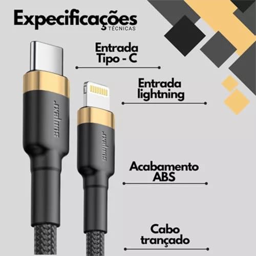 Cabo Carregador 2 Metros Turbo Reforçado 20W, Carga Rápida, Transferência de Dados Estável, Design A