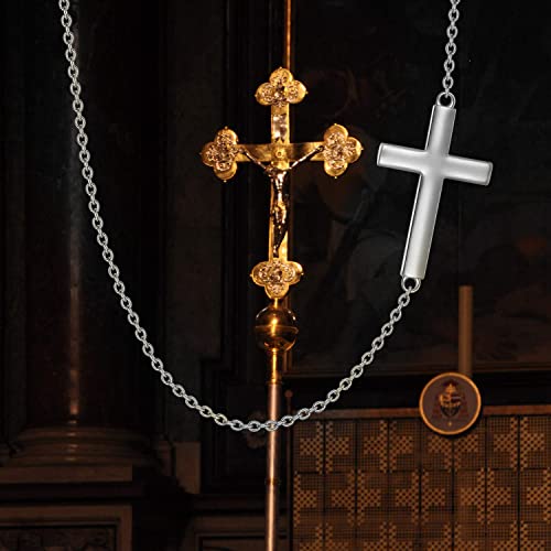 Fencci Solid 14K White Gold Sideways Cross Necklace For Women, Dainty Gold Sideways Cross Choker Pendant Adjustable Necklace Jewelry For Her, 14+2 Inch (White Gold) #TOP3