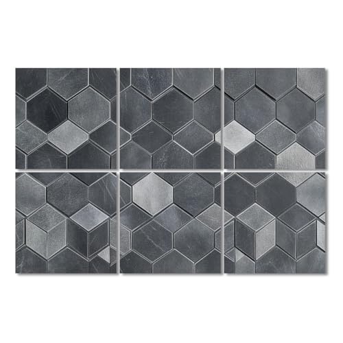 6 Pack Paneles Acústicos Artísticos Paneles Geométricos Hexagonales Gris Oscuro 3D Textura de Piedra Autoadhesivos para Estudios de Grabación Oficina 72"x48" miniatura 1